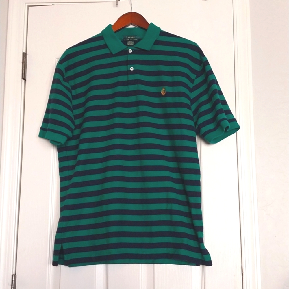 Lauren Ralph Lauren Green Label Green and Blue Striped Men's Polo Shirt Sz Large